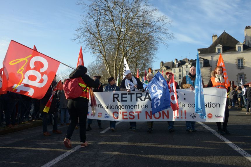 Demonstration against the pension reform in the city of Vannes, in Brittany, on January 31, 2023.