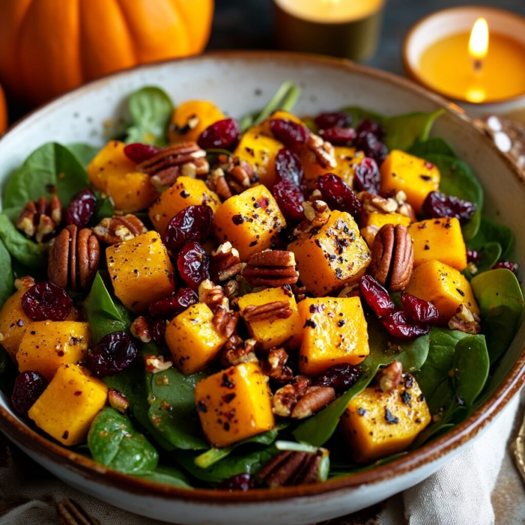 4. Roasted Butternut Squash Salad with Spinach and Cranberries Easy Fall and Winter Salads