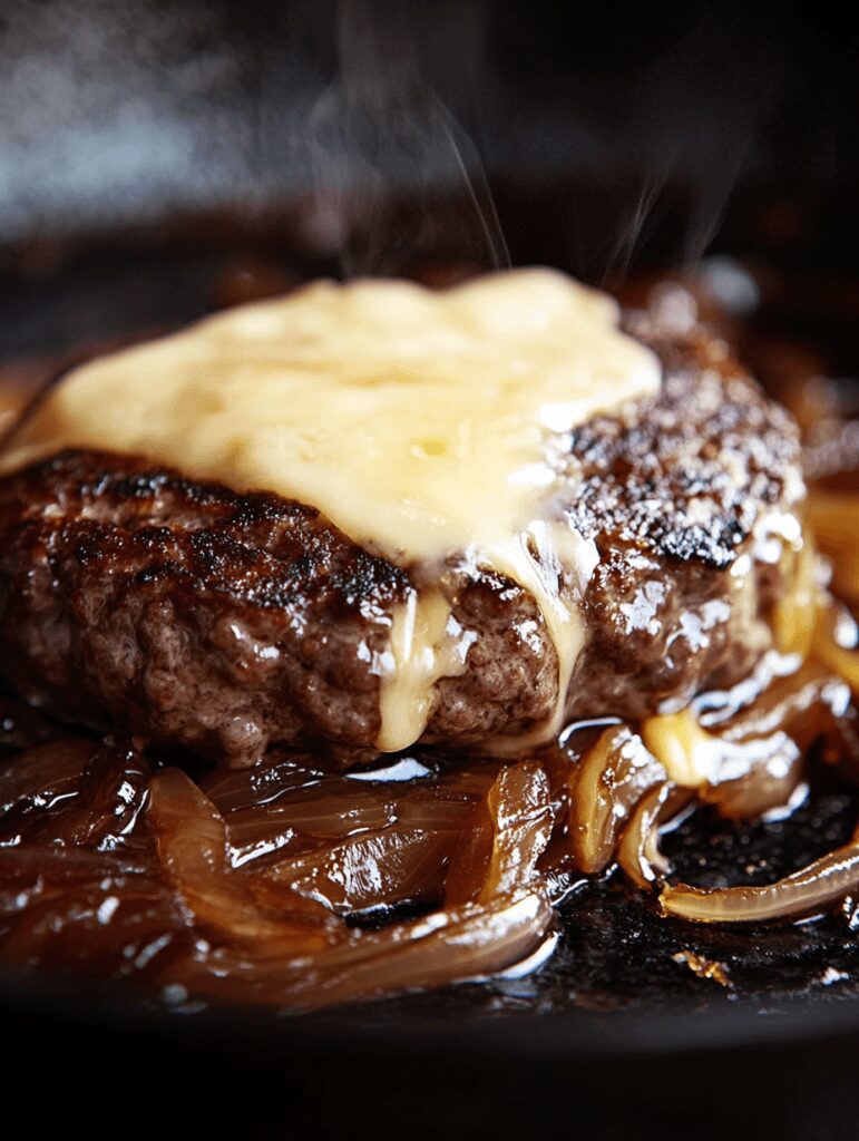 Smash Burger Recipe with Onions That’s Crispy, Juicy & Loaded 3 Place a small pile of onions on the hot skillet. Immediately press a beef ball on top using parchment and a heavy spatula. Smash hard and season with salt and pepper.