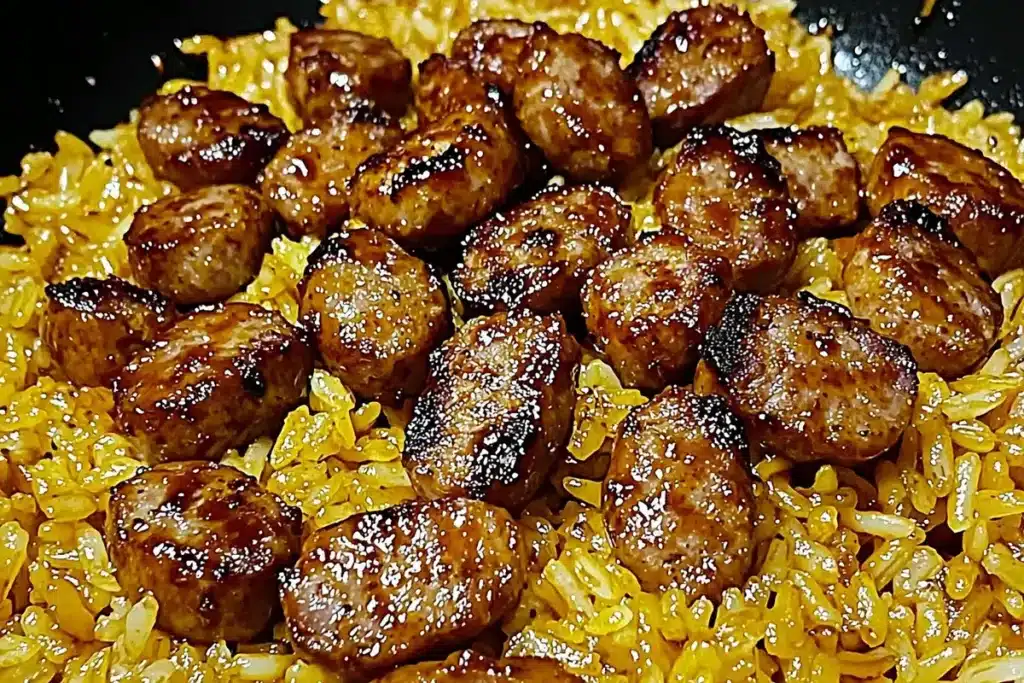 Busy Night? This One-Pan Sweet & Tangy BBQ Sausage Rice Is Your Delicious Lifesaver