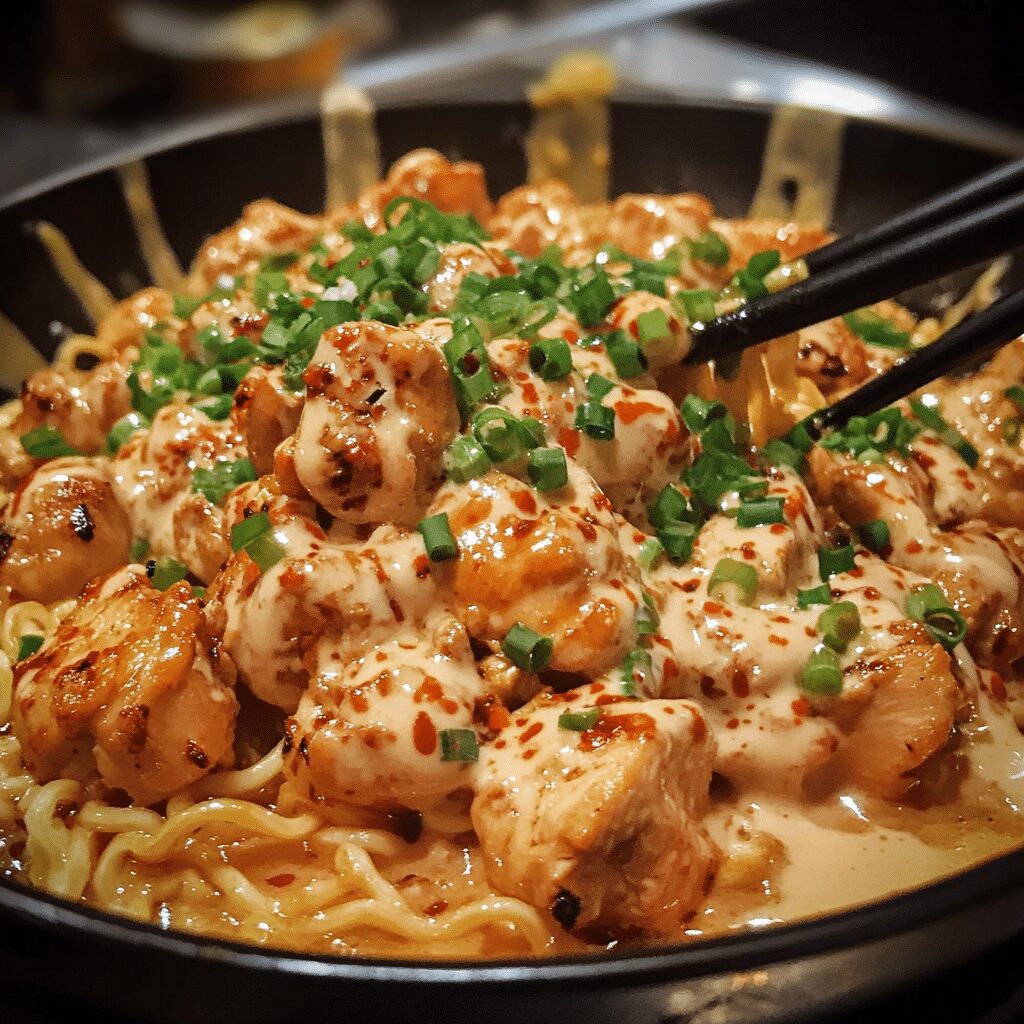 Fiery Chicken Ramen with Creamy Garlic Sauce – A Bold Summer Favorite
